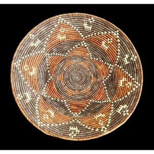 Vintage Southwestern‎ Double Star Pattern 14" Woven Basket Excellent Condition